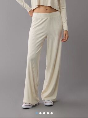 ⚡️Aerie Ribbed Wide-Leg Pants in Cream